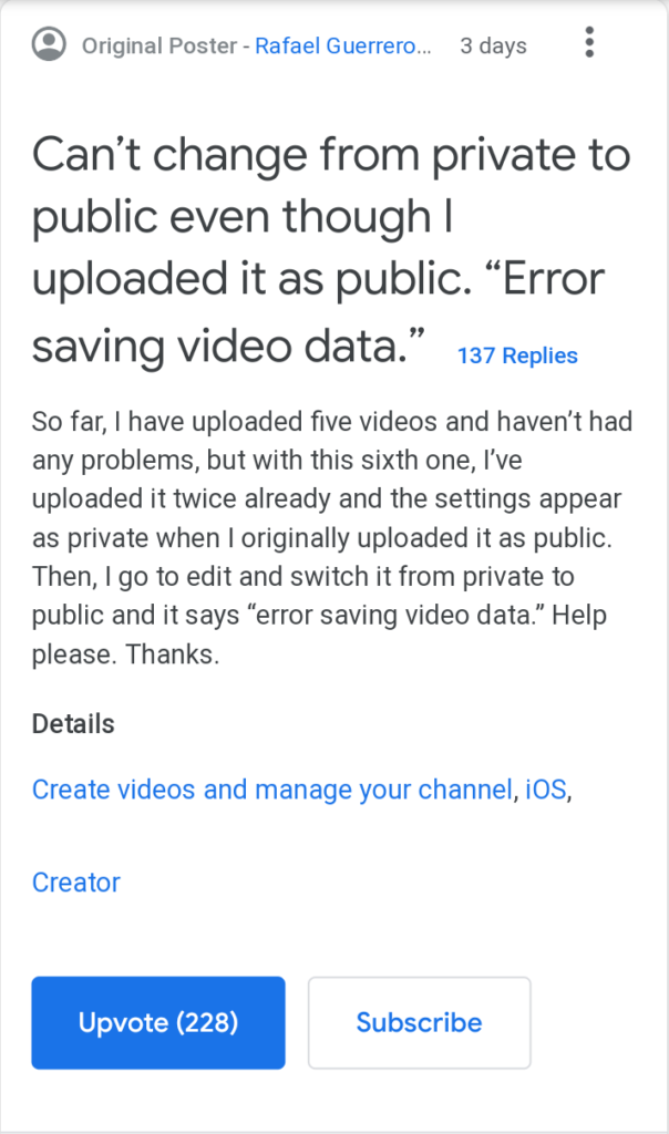 error Saving video data