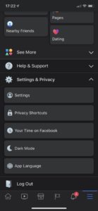 Facebook dark mode iPhone iOS