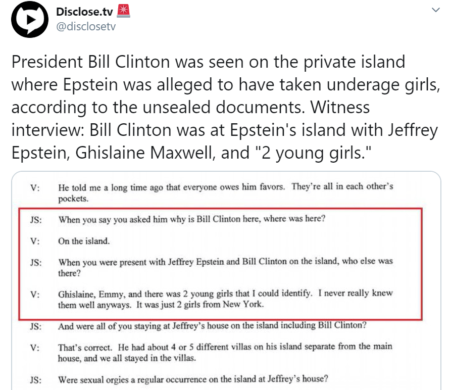 Bill Clinton stayed on Jeffrey Epstein's private island with 2 young girls