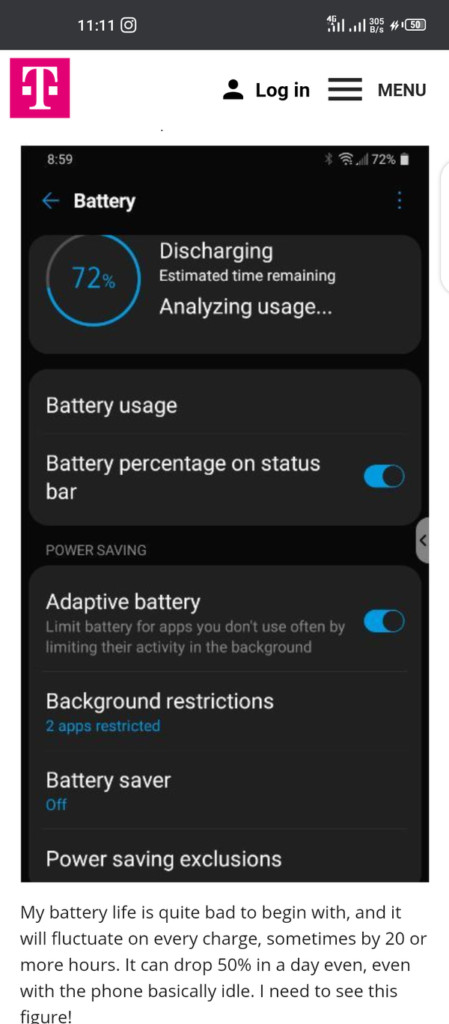 LG G7 ThinQ Battery Estimated Time Discharging
