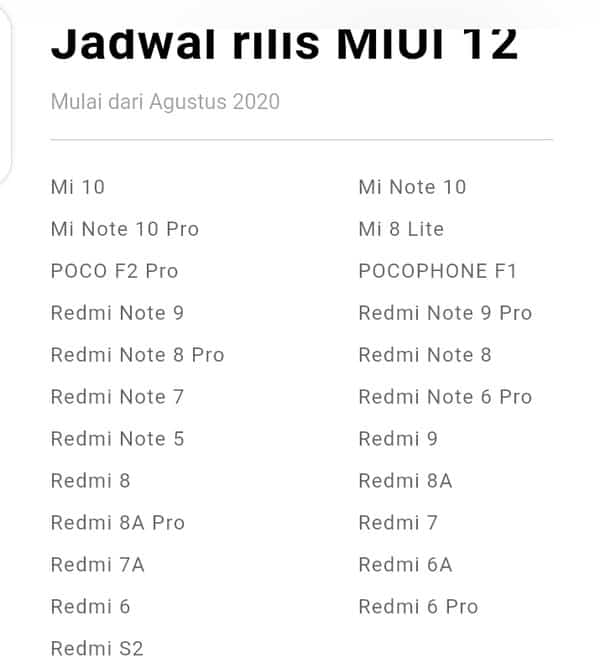 MIUI 12 Update Release Schedule