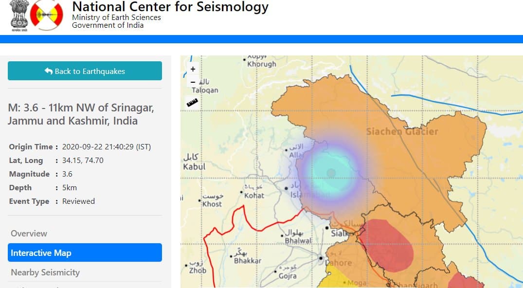Kashmir earthquake 3.6