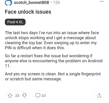 Google Pixel 4 Android 11 Update Brings Face Unlock Issue