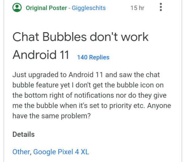 Android 11 Chat Bubble Feature Is Not Working On The Google Messages App