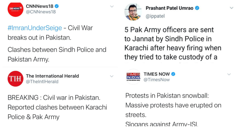 Indian media fake news civil war Karachi