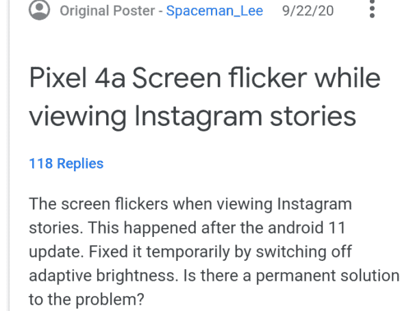 Google Pixel 4a Screen Flickering Issue prevents users from Viewing Facebook Instagram Stories