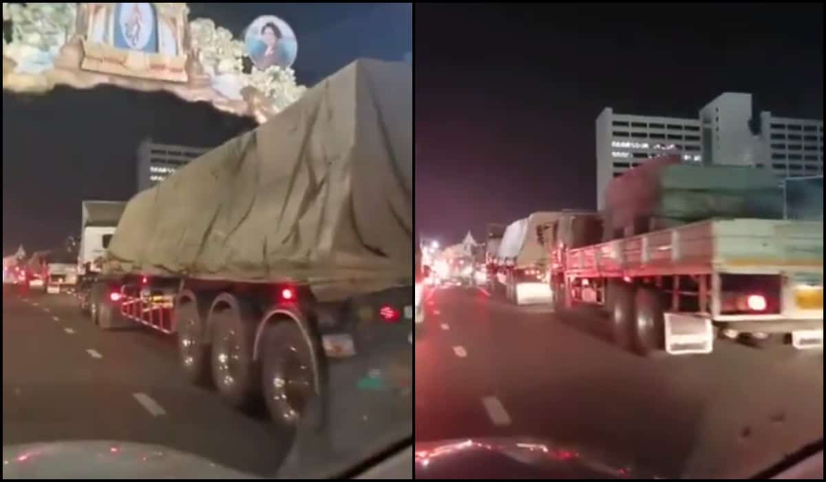 video thai protests truck SCB Bank HQ