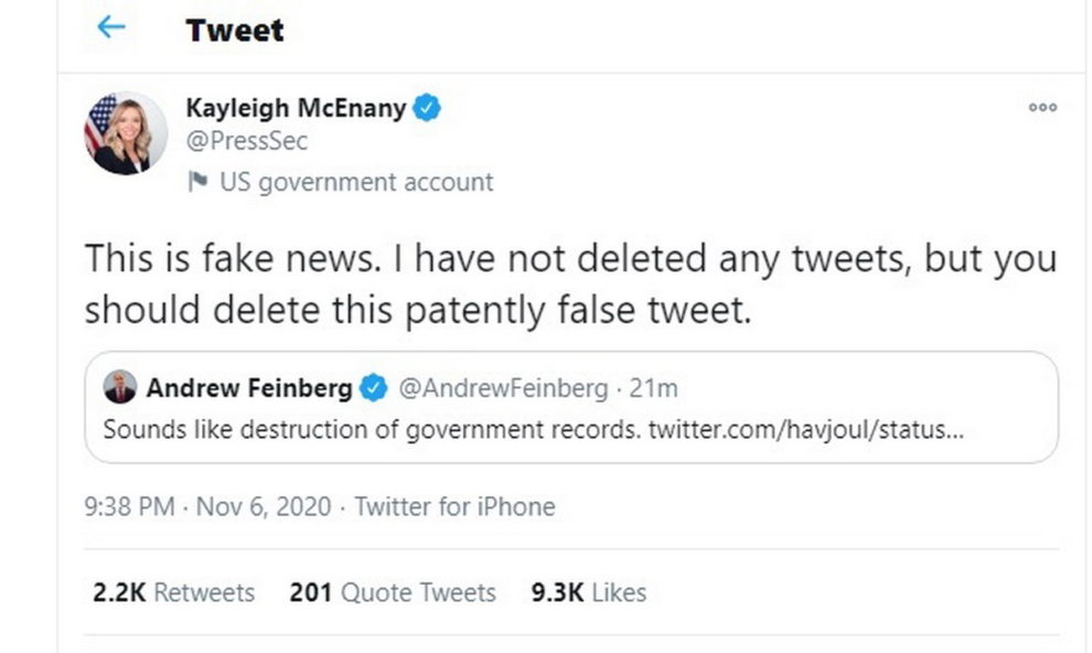 Kayleigh McEnany White House Press Sec delete tweets
