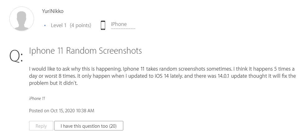 iPhone 11 screenshot issue ios 14
