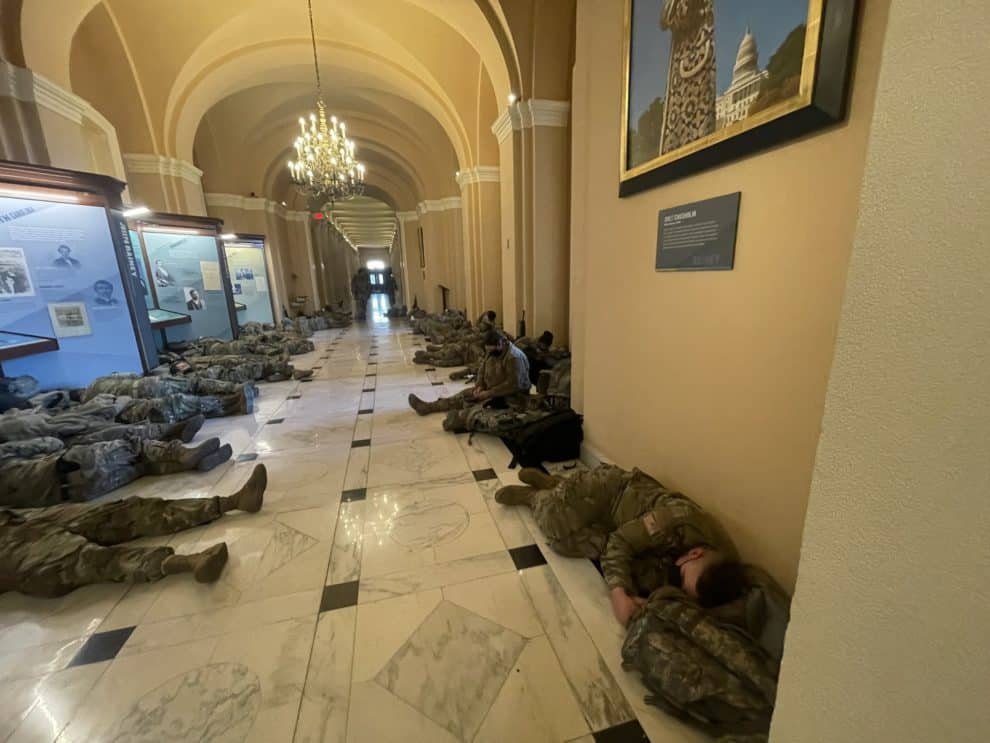 US Capitol national guard troops sleeping