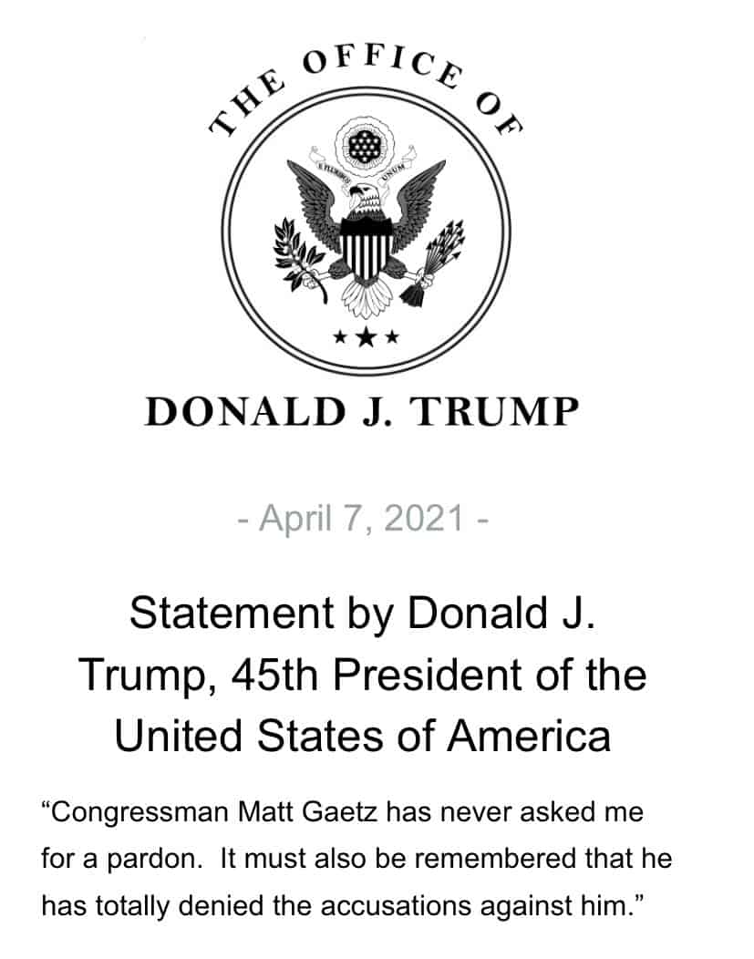 Donald trump statement matt gaetz