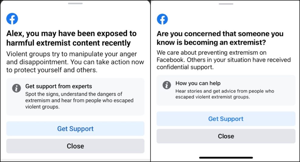 facebook are you concerned that someone you know is becoming an extremist