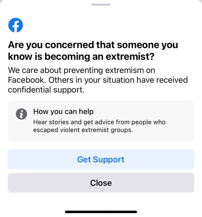 facebook are you concerned that someone you know is becoming an extremist