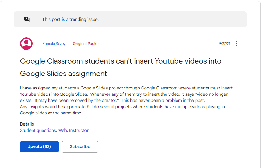 Google classroom slides not working