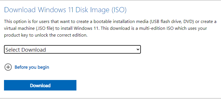 select iso file for download