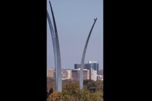person climbing the Air Force Memorial