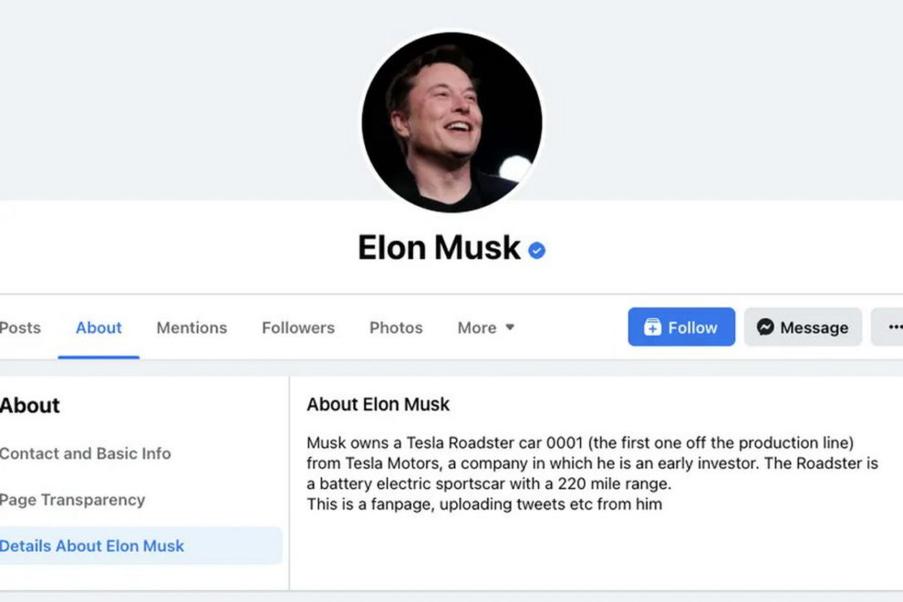 Elon Musk Facebook fan page verified