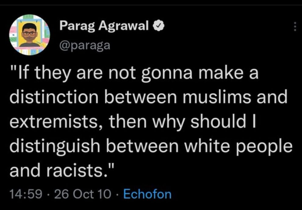 white people and racists Parag Agrawal focus less free speech