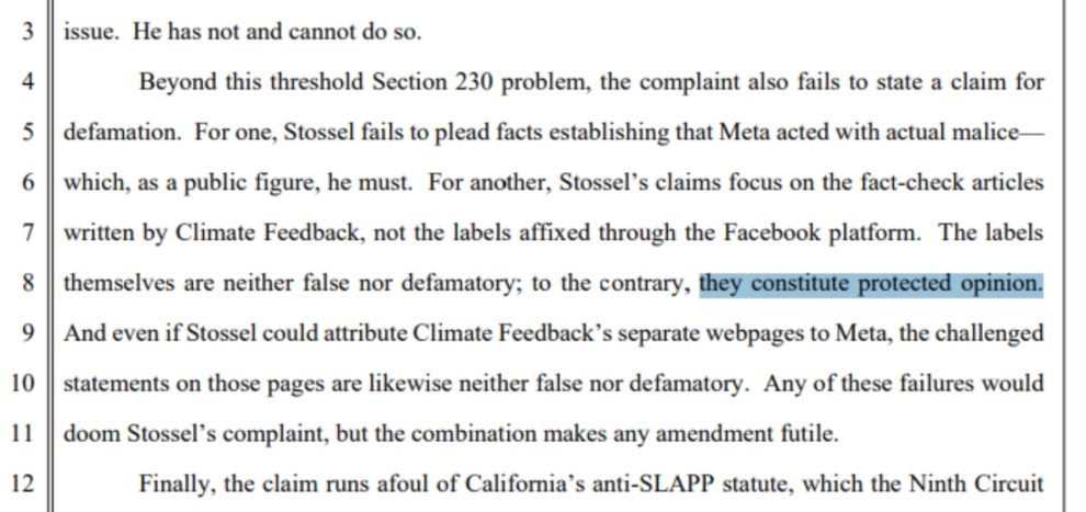 facebook fact checks protected opinion court filing