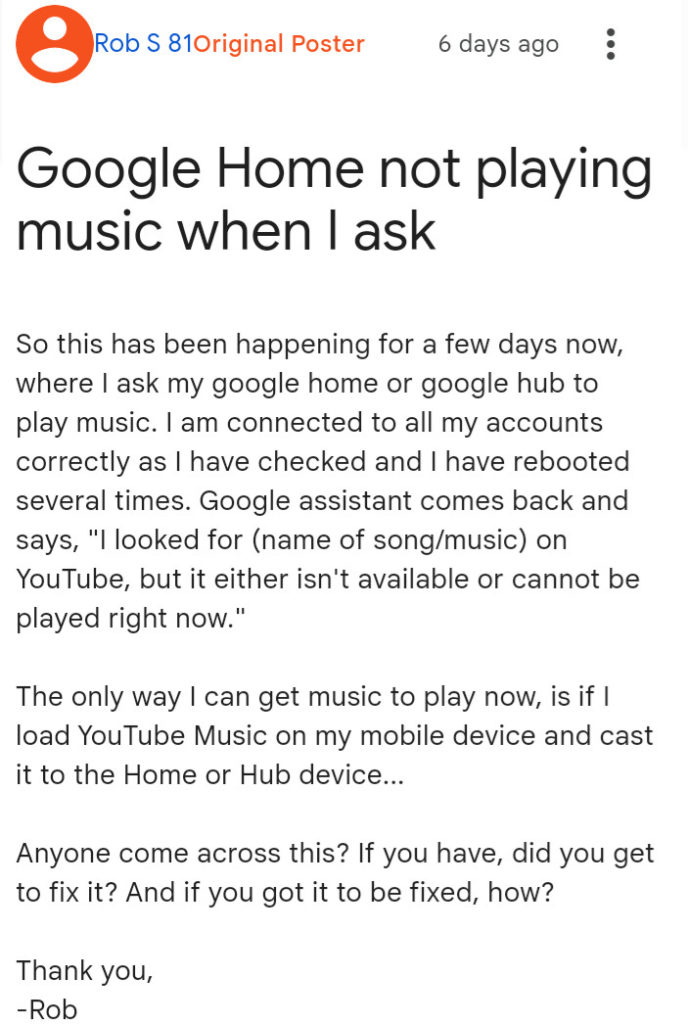 Google Home or Nest Not Playing YouTube Music