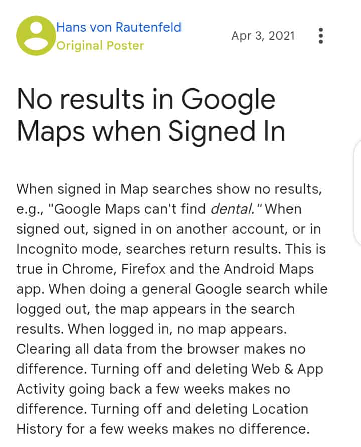 Google Maps No Results Found Error
