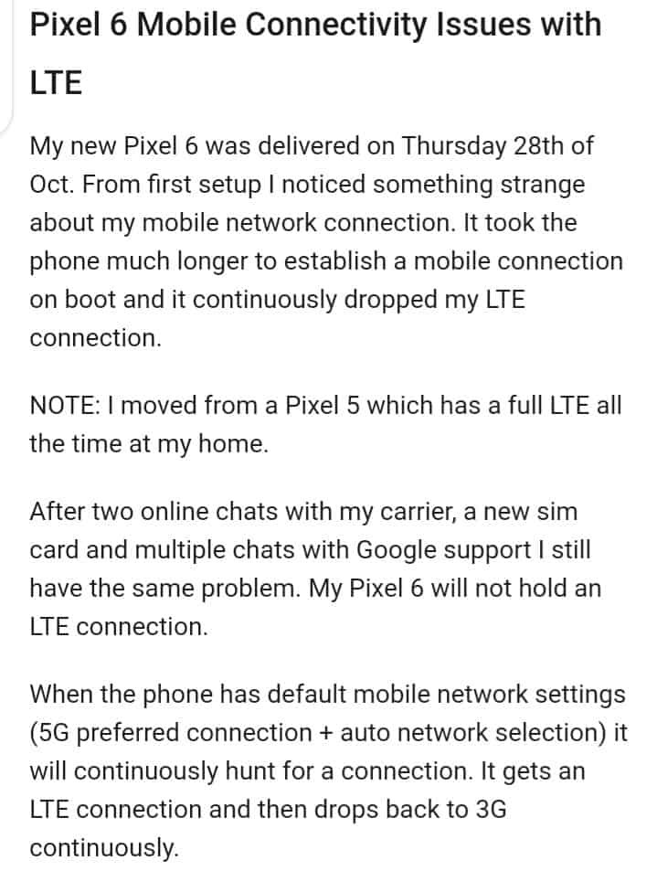 Google Pixel 6 Network Dropping Issue