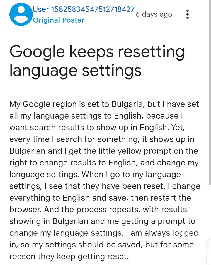 Google Search Region & Language Settings Changing