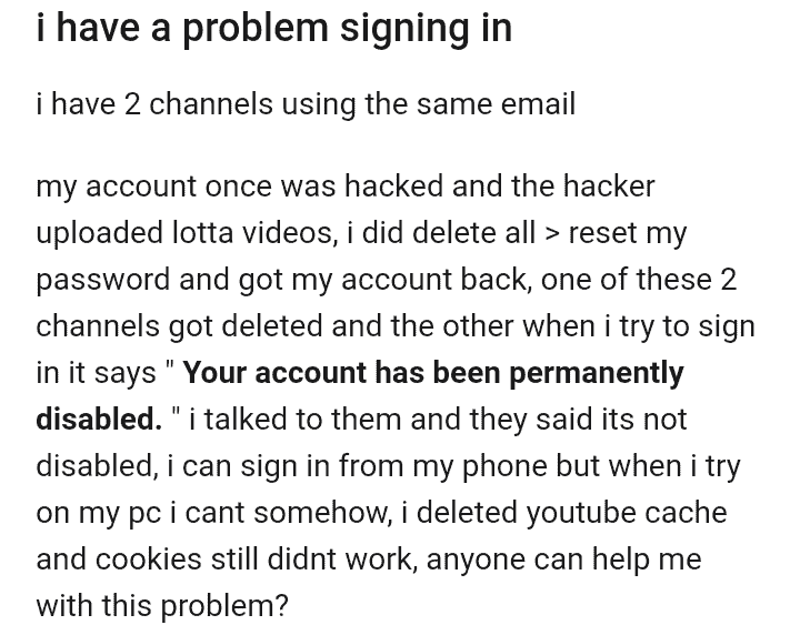Can't Sign In To YouTube Deleting Channel