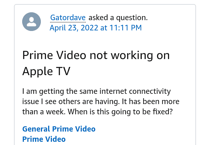 Amazon Prime Video 'Internet Connectivity Problem'