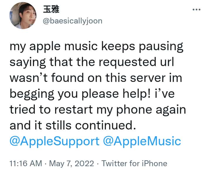 Apple Music 'The requested URL was not found on this server' error
