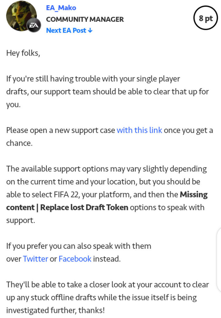 FIFA 22 Single Player Ultimate Drafts mode not working