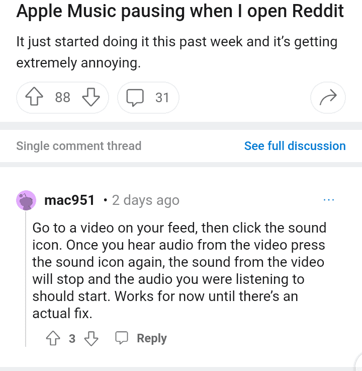 Reddit App Music Media Stop iOS