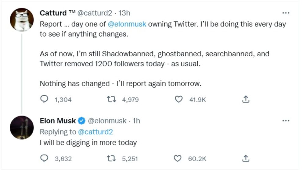 Elon Musk Twitter shadowban catturd account