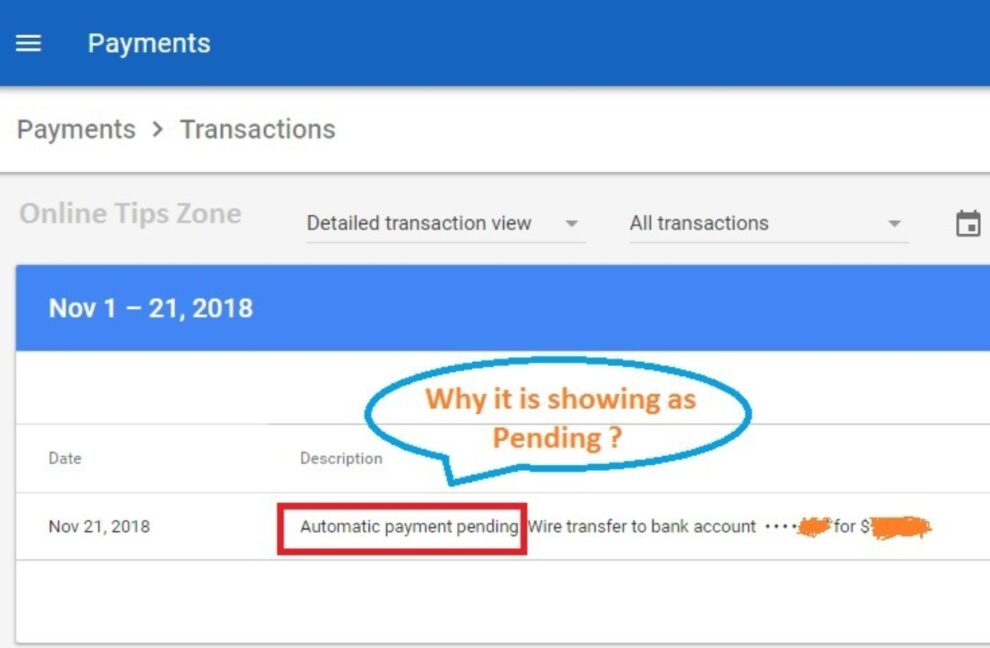 Automatic payment pending: Wire transfer to bank account 