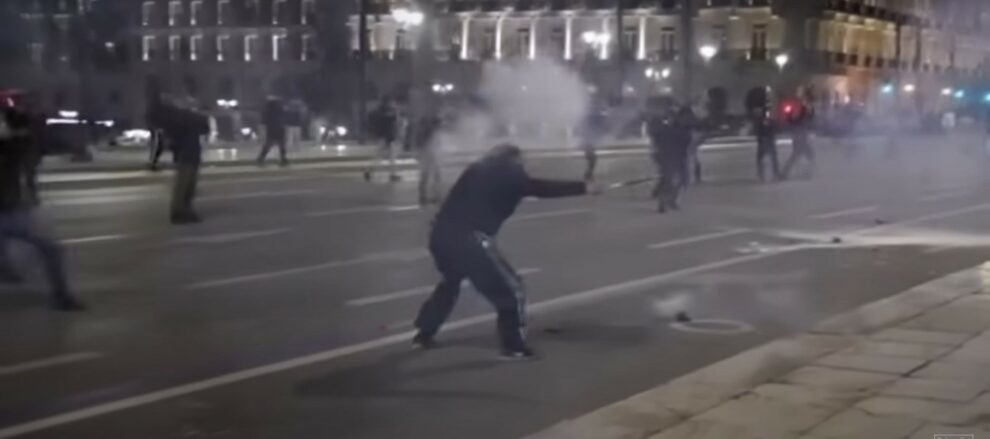 clashes protest greece train