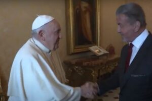 Sylvester Stallone pretends to box with Pope at Vatican