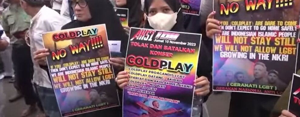 Muslim anti-LGBTQ groups protest Coldplay's first Indonesia gig