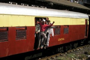 Indian train drivers watching cricket