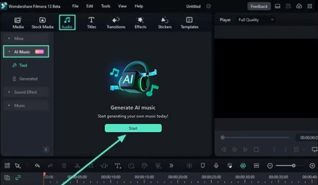 open the ai music in filmora