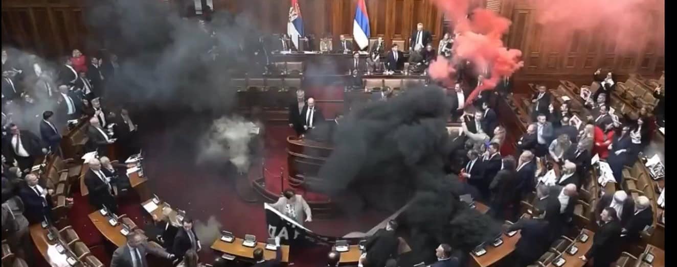 "Serbia opposition disrupts parliament with flares, smoke to support protests