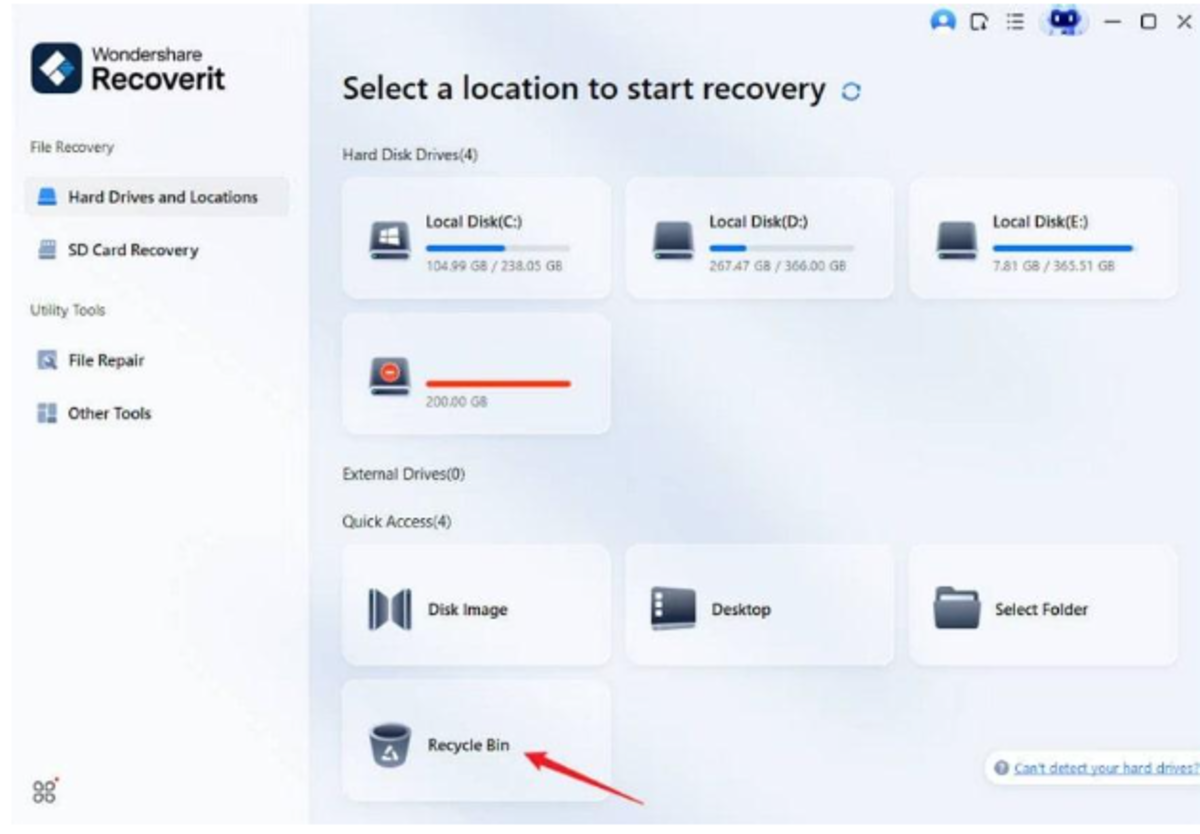 choose recycle bin section