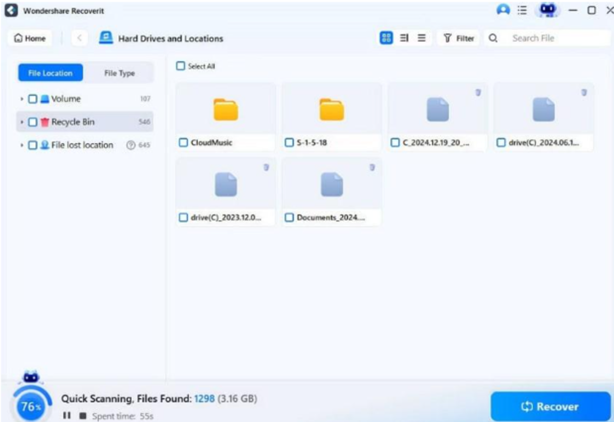 run a scanner on recycle bin