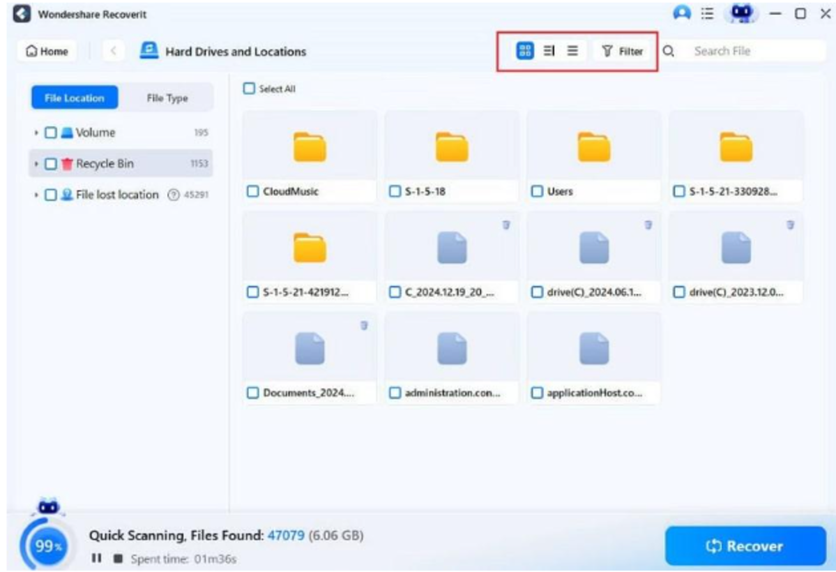 review and recover files