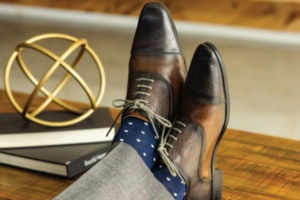 Navy Sock with White Micro-Squares