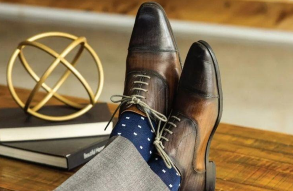 Navy Sock with White Micro-Squares