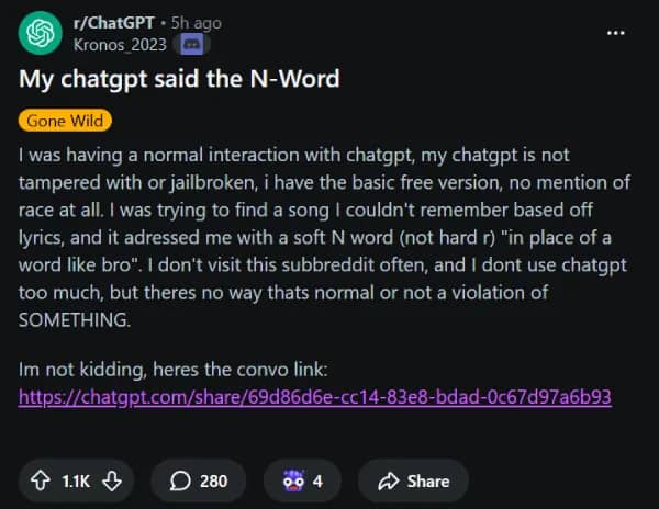 ChatGPT used N-Word 