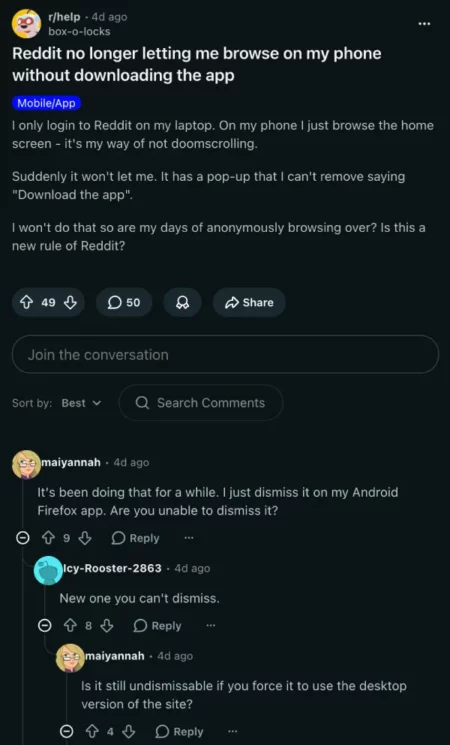 Reddit mobile browser not working