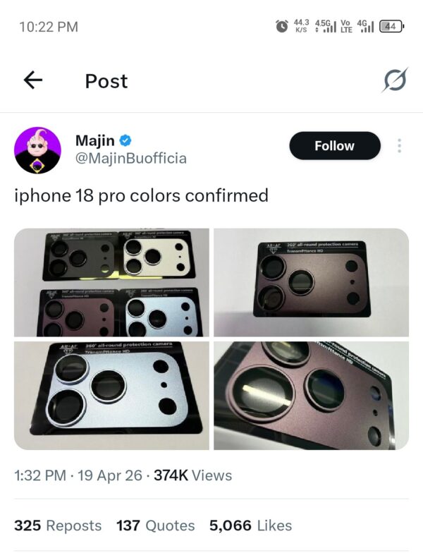 iPhone 18 Pro colors