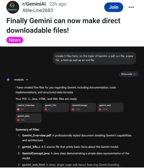 Gemini download and export ZIP or PDF files 