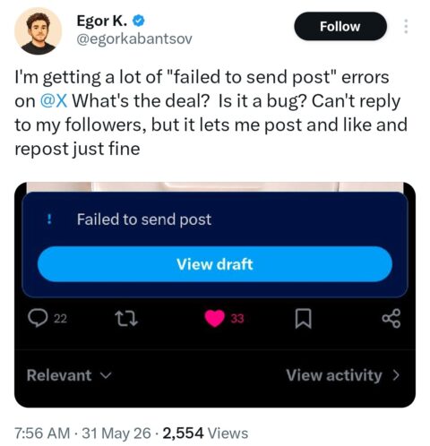 X Android Failed to Post Error
